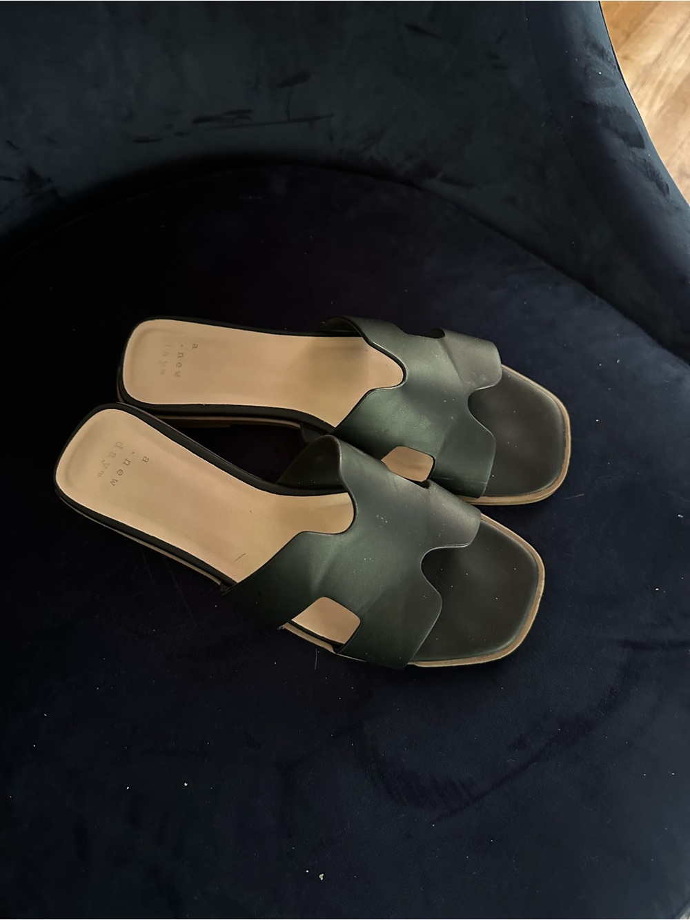Black Slide Sandals with Cutout Strap